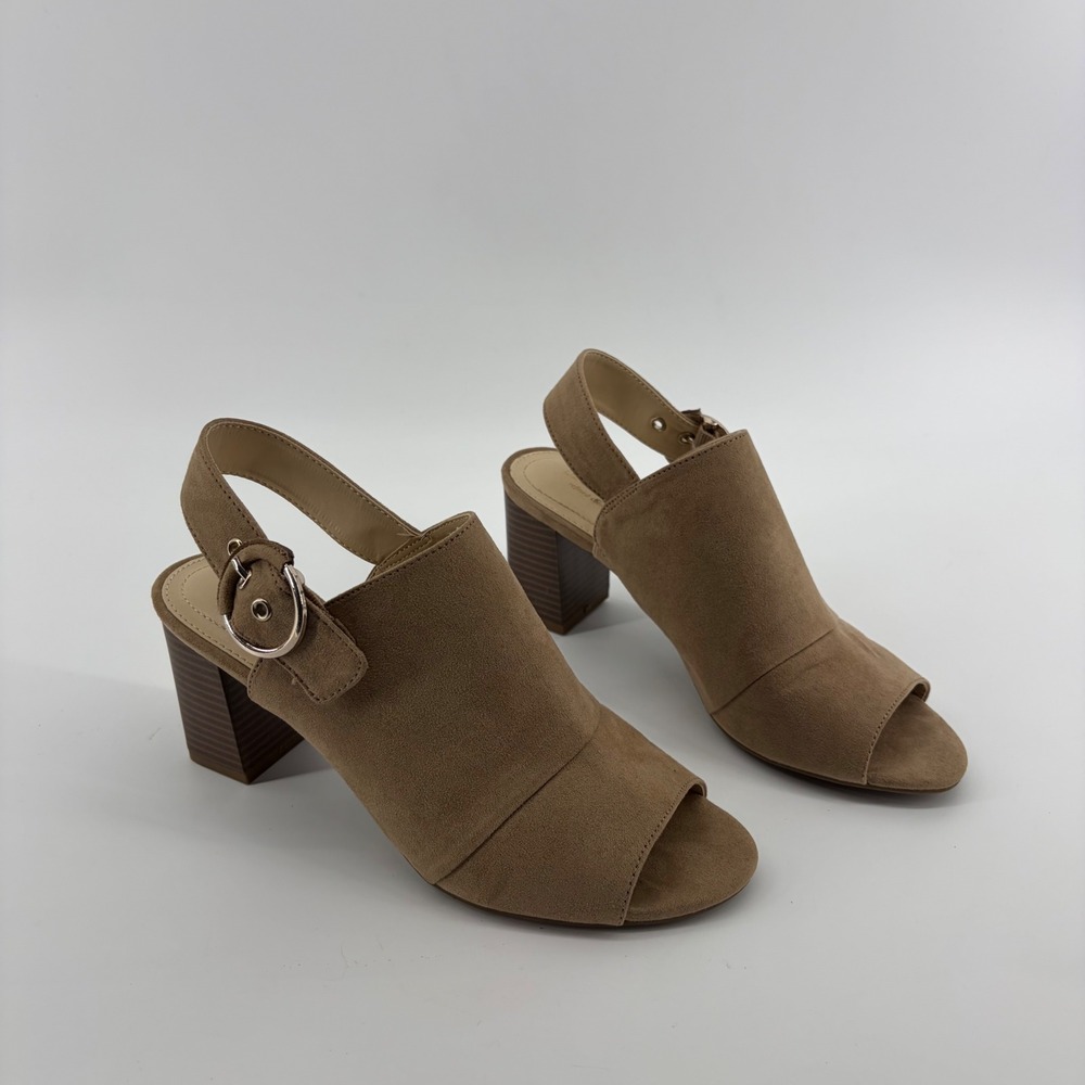 Liz Claiborne Womens 8M Tan LC Portage Block Heel Open Toe Slingback Sandals